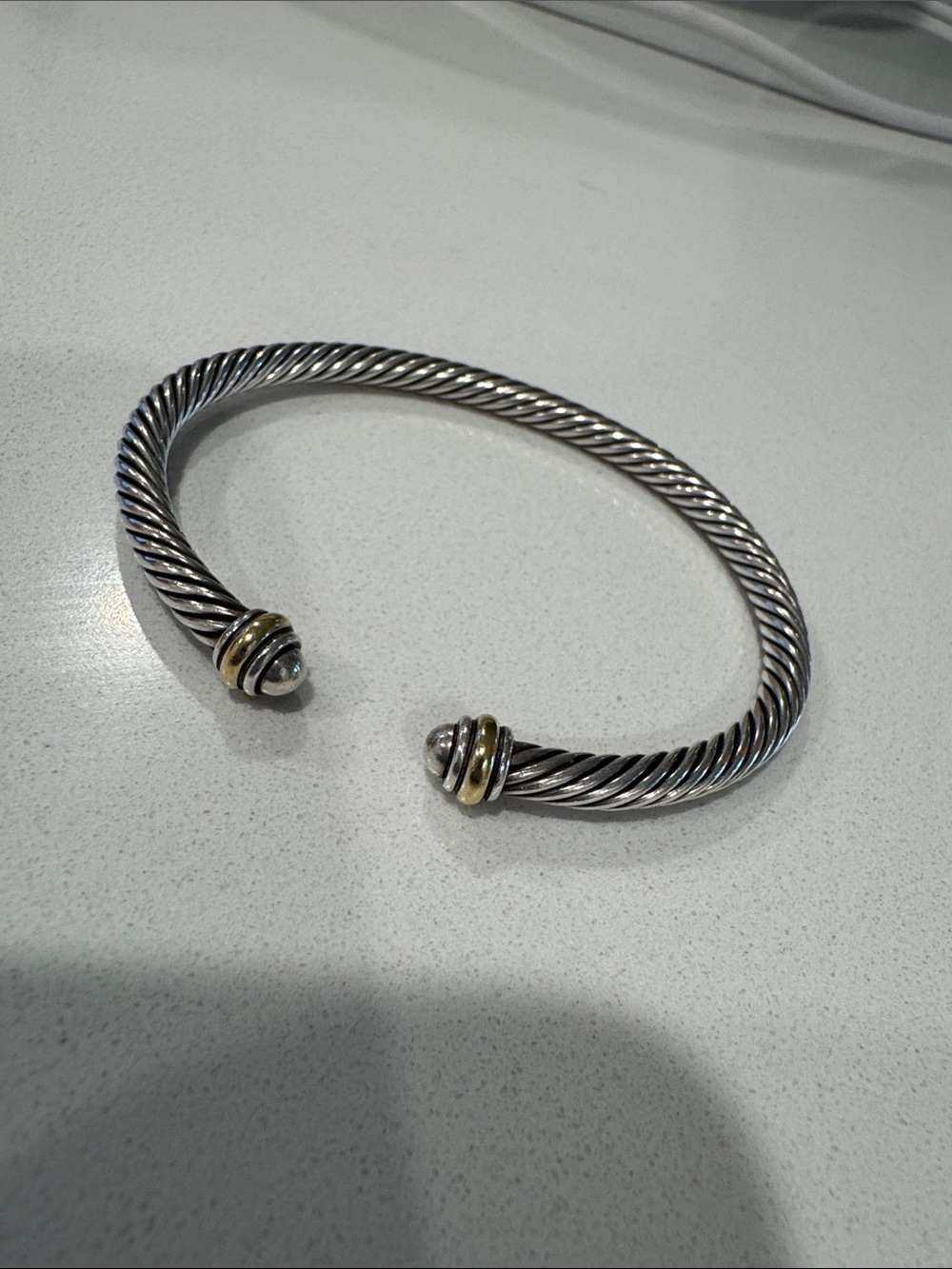 David Yurman Two-Tone Twisted Cable Cuff Bracelet in Silver and Gold